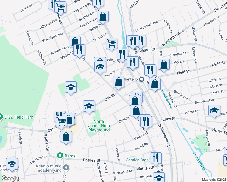 map of restaurants, bars, coffee shops, grocery stores, and more near 850 North Main Street in Brockton