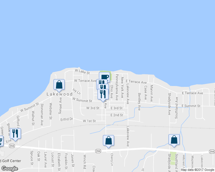 map of restaurants, bars, coffee shops, grocery stores, and more near 29 Chautauqua Avenue in Lakewood