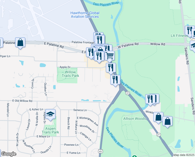 map of restaurants, bars, coffee shops, grocery stores, and more near 931 Jonathan Court in Prospect Heights