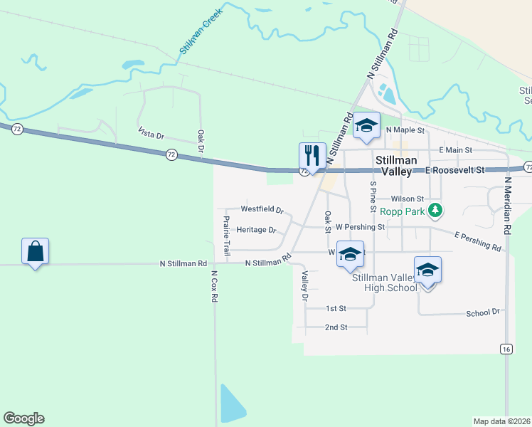 map of restaurants, bars, coffee shops, grocery stores, and more near 534 Westfield Drive in Stillman Valley