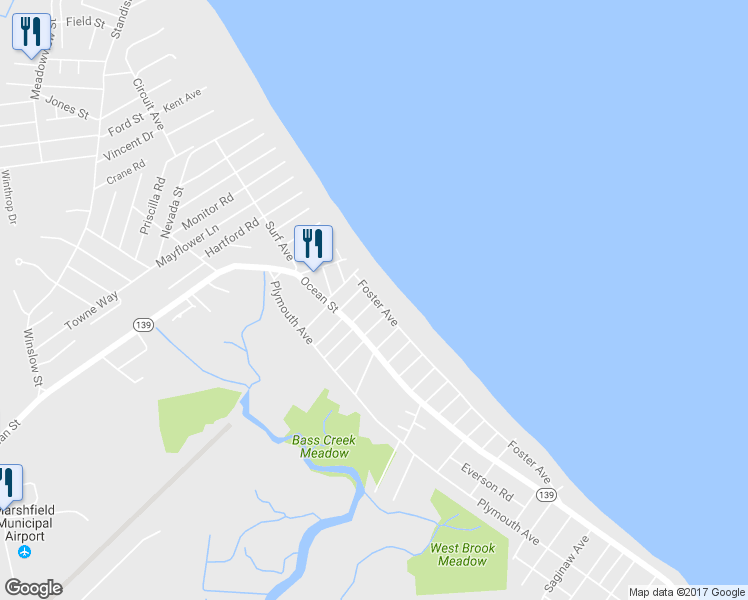 map of restaurants, bars, coffee shops, grocery stores, and more near 9 11th Road in Marshfield