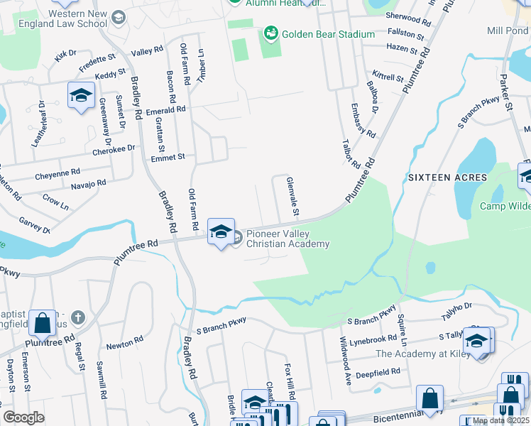 map of restaurants, bars, coffee shops, grocery stores, and more near 81 Jonquil Drive in Springfield