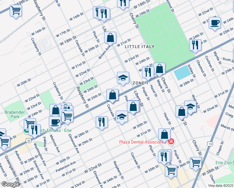 map of restaurants, bars, coffee shops, grocery stores, and more near 914 Highway 20 in Erie