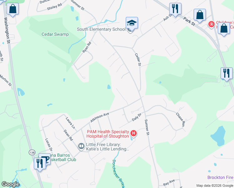 map of restaurants, bars, coffee shops, grocery stores, and more near 48 Fitzpatrick Street in Stoughton