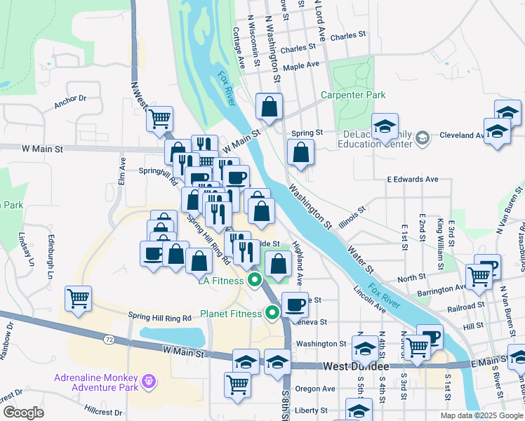 map of restaurants, bars, coffee shops, grocery stores, and more near 199 South Lincoln Avenue in Carpentersville