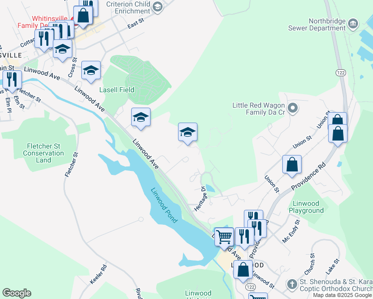 map of restaurants, bars, coffee shops, grocery stores, and more near 427 Linwood Avenue in Northbridge