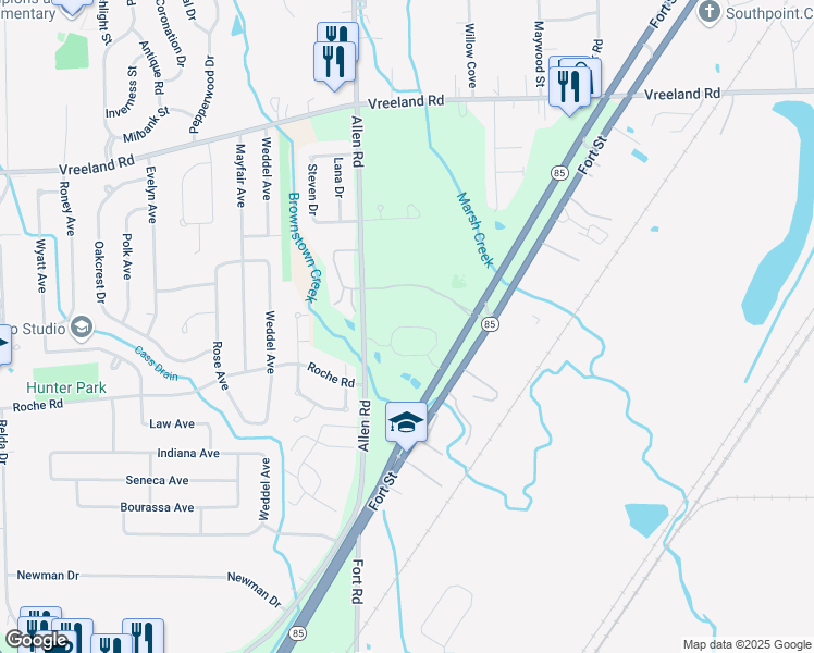 map of restaurants, bars, coffee shops, grocery stores, and more near 27615 Preston Pointe Drive in Brownstown Charter Township
