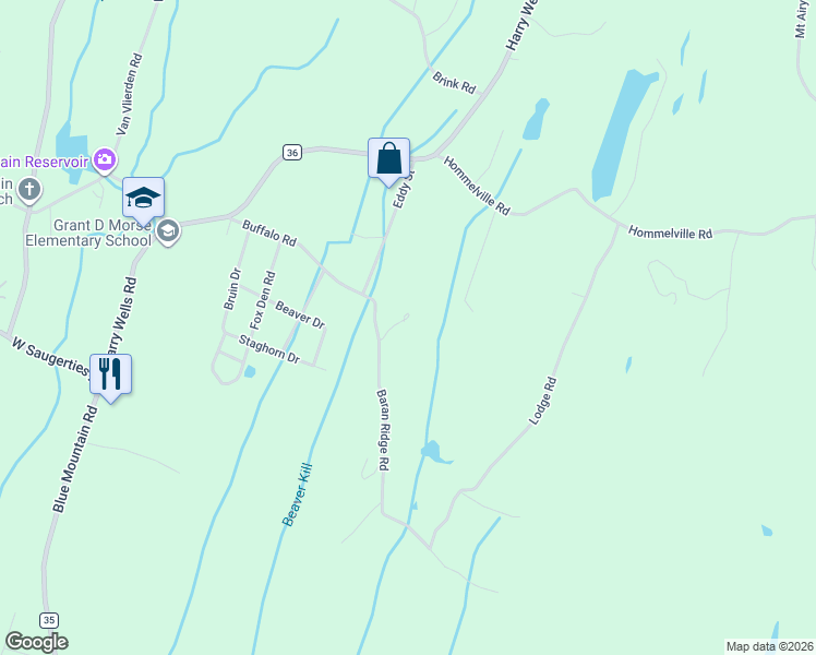 map of restaurants, bars, coffee shops, grocery stores, and more near 83 Buffalo Rd in Saugerties