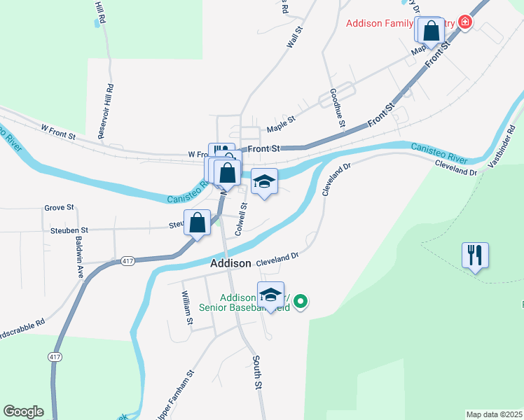 map of restaurants, bars, coffee shops, grocery stores, and more near 1 Colwell Street in Addison