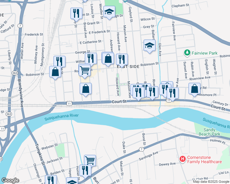 map of restaurants, bars, coffee shops, grocery stores, and more near 8 Howard Avenue in Binghamton