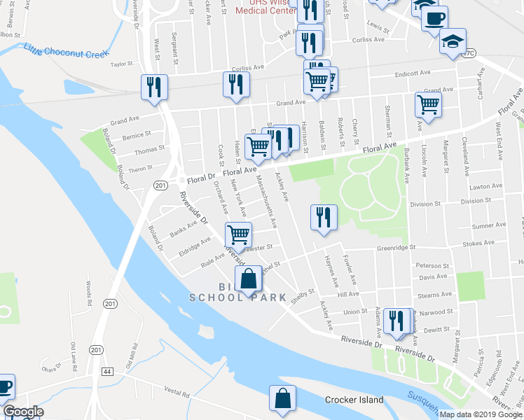 map of restaurants, bars, coffee shops, grocery stores, and more near 11 Clarendon Street in Johnson City