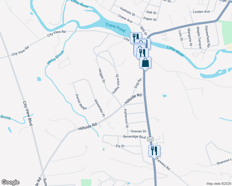 map of restaurants, bars, coffee shops, grocery stores, and more near 23 Valley View Drive in Westfield