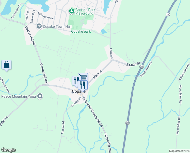 map of restaurants, bars, coffee shops, grocery stores, and more near Main Street in Copake