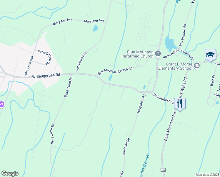 map of restaurants, bars, coffee shops, grocery stores, and more near 12 Powers Lane in Saugerties