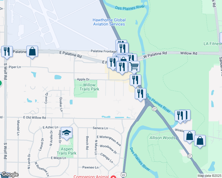 map of restaurants, bars, coffee shops, grocery stores, and more near 848 Jonathon Court in Prospect Heights