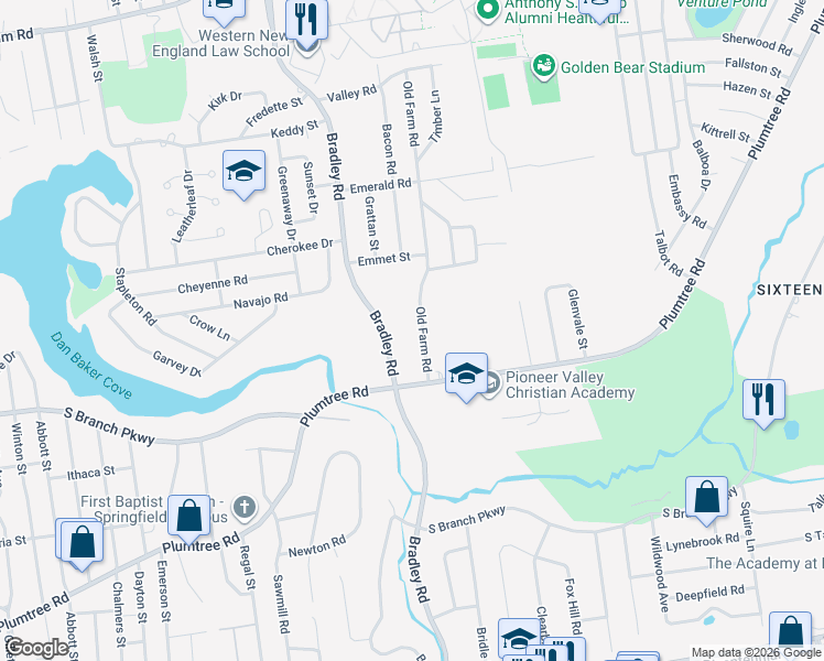 map of restaurants, bars, coffee shops, grocery stores, and more near 939 Bradley Road in Springfield