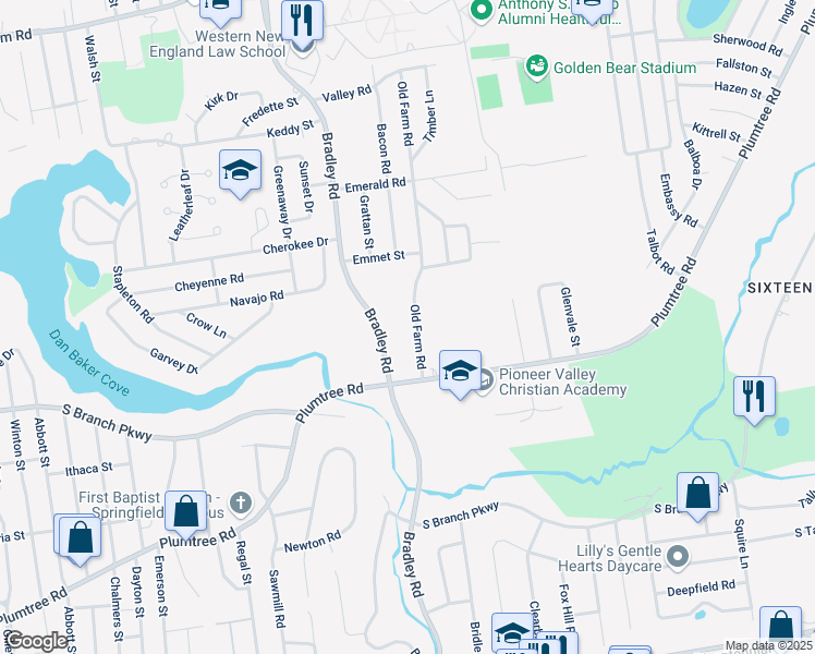 map of restaurants, bars, coffee shops, grocery stores, and more near 939 Bradley Road in Springfield