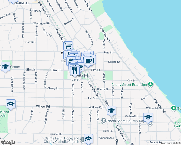 map of restaurants, bars, coffee shops, grocery stores, and more near 515 Lincoln Avenue in Winnetka