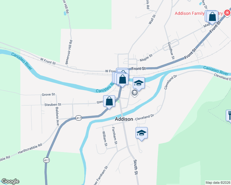 map of restaurants, bars, coffee shops, grocery stores, and more near 2-26 Steuben Street in Addison