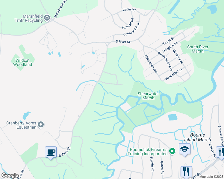 map of restaurants, bars, coffee shops, grocery stores, and more near 12 Howes Brook Road in Marshfield