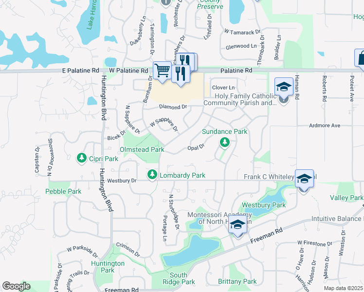 map of restaurants, bars, coffee shops, grocery stores, and more near 4508 Opal Drive in Hoffman Estates