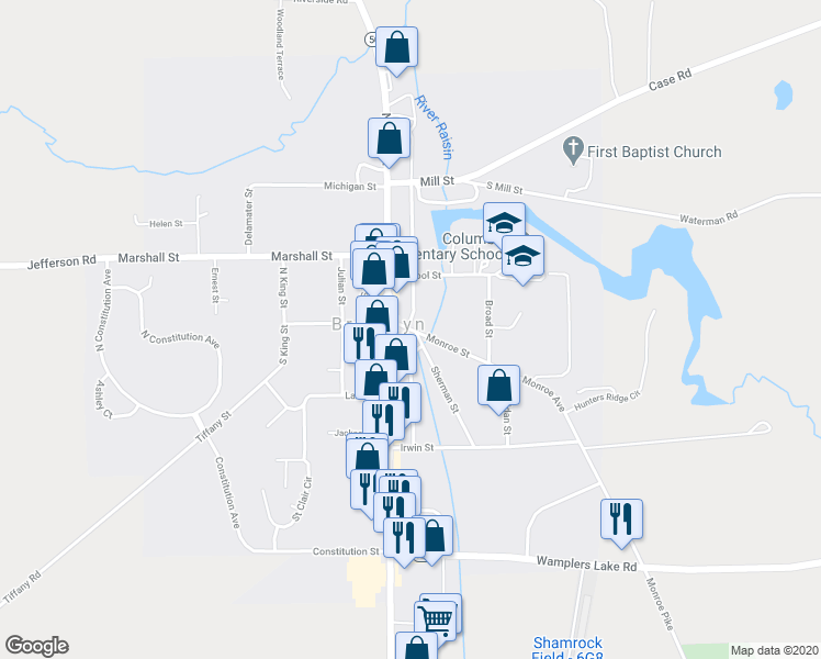 map of restaurants, bars, coffee shops, grocery stores, and more near 179 Monroe Street in Brooklyn
