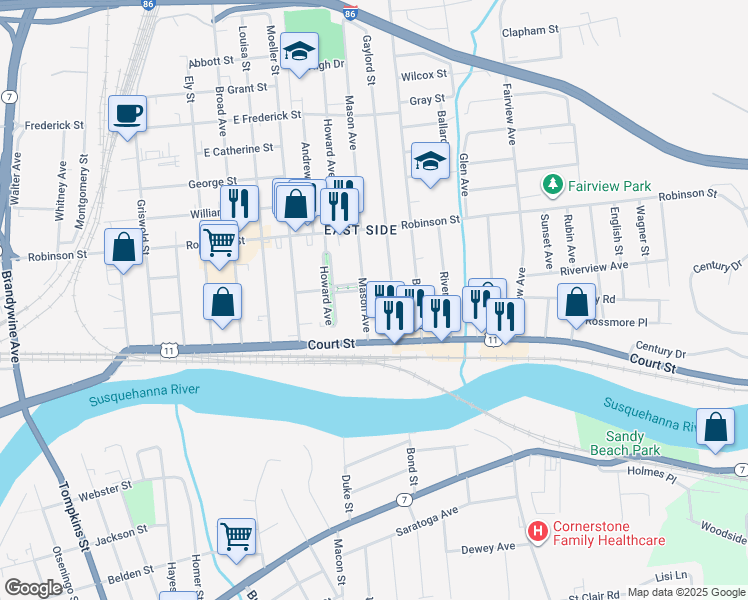map of restaurants, bars, coffee shops, grocery stores, and more near 5 Gaylord Street in Binghamton