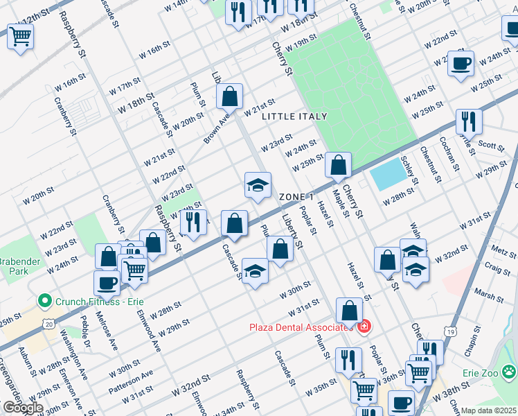 map of restaurants, bars, coffee shops, grocery stores, and more near 914 U.S. 20 in Erie