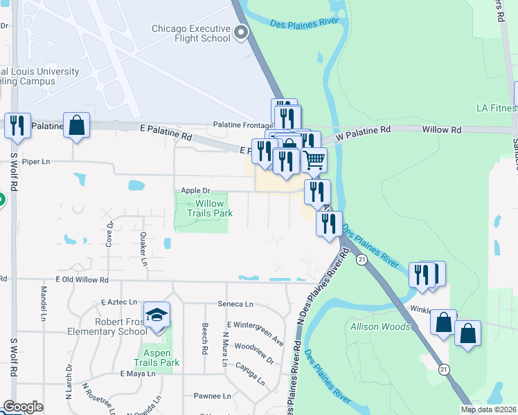 map of restaurants, bars, coffee shops, grocery stores, and more near 864 Winesap Court in Prospect Heights