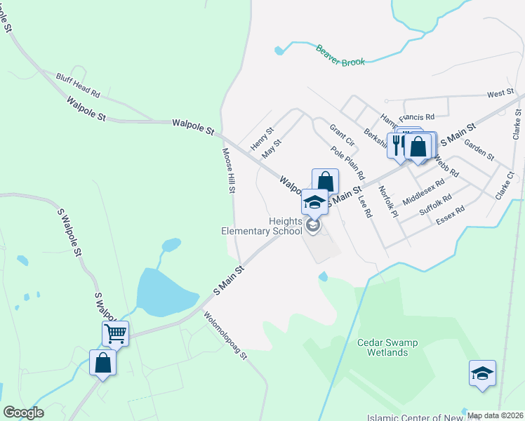 map of restaurants, bars, coffee shops, grocery stores, and more near 15 Roberta Road in Sharon