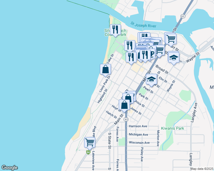 map of restaurants, bars, coffee shops, grocery stores, and more near 806 Lions Park Drive in St. Joseph
