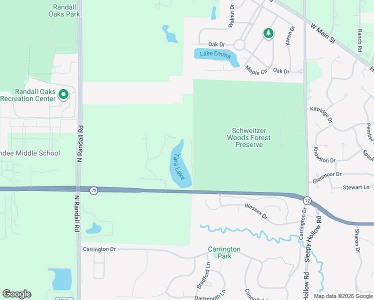 map of restaurants, bars, coffee shops, grocery stores, and more near 16N690 Oaks Lane in Kane County