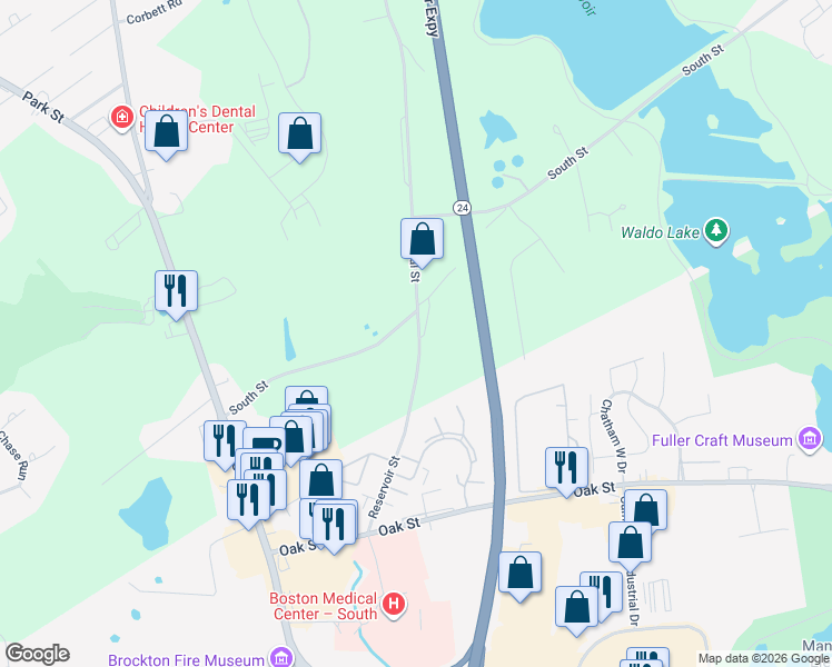map of restaurants, bars, coffee shops, grocery stores, and more near 197 South Street in Stoughton