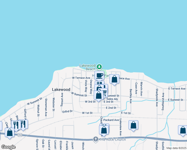 map of restaurants, bars, coffee shops, grocery stores, and more near 6 West Terrace Avenue in Lakewood