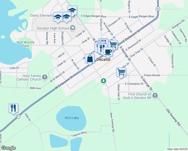 map of restaurants, bars, coffee shops, grocery stores, and more near 125 West Sherwood Street in Decatur