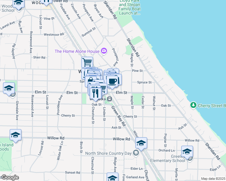 map of restaurants, bars, coffee shops, grocery stores, and more near 563 Lincoln Avenue in Winnetka