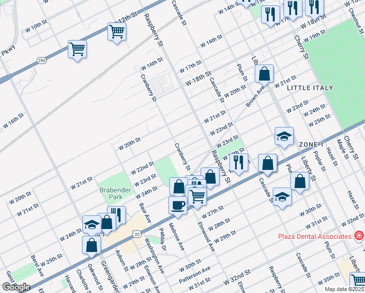 map of restaurants, bars, coffee shops, grocery stores, and more near 1158 West 22nd Street in Erie