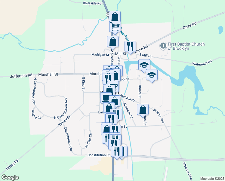 map of restaurants, bars, coffee shops, grocery stores, and more near 123 North Main Street in Brooklyn