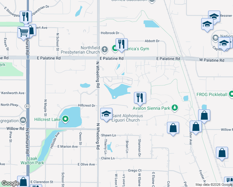map of restaurants, bars, coffee shops, grocery stores, and more near 333 Wood Creek Road in Wheeling