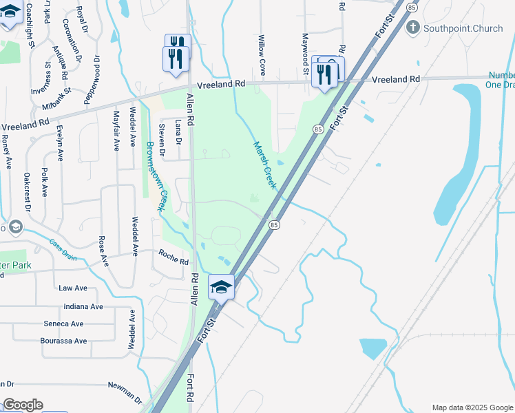 map of restaurants, bars, coffee shops, grocery stores, and more near 19400 South Glen Boulevard in Trenton