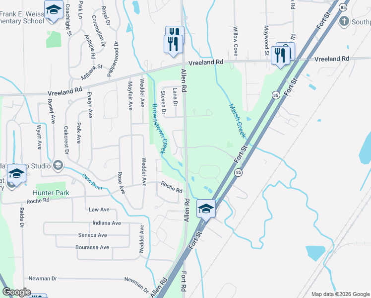 map of restaurants, bars, coffee shops, grocery stores, and more near 19663 South Glen Boulevard in Trenton