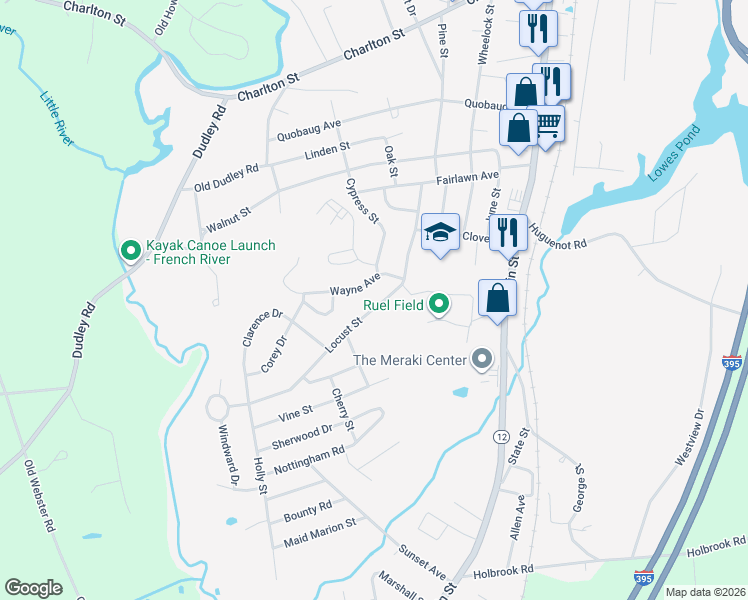 map of restaurants, bars, coffee shops, grocery stores, and more near 7 Wayne Avenue in Oxford