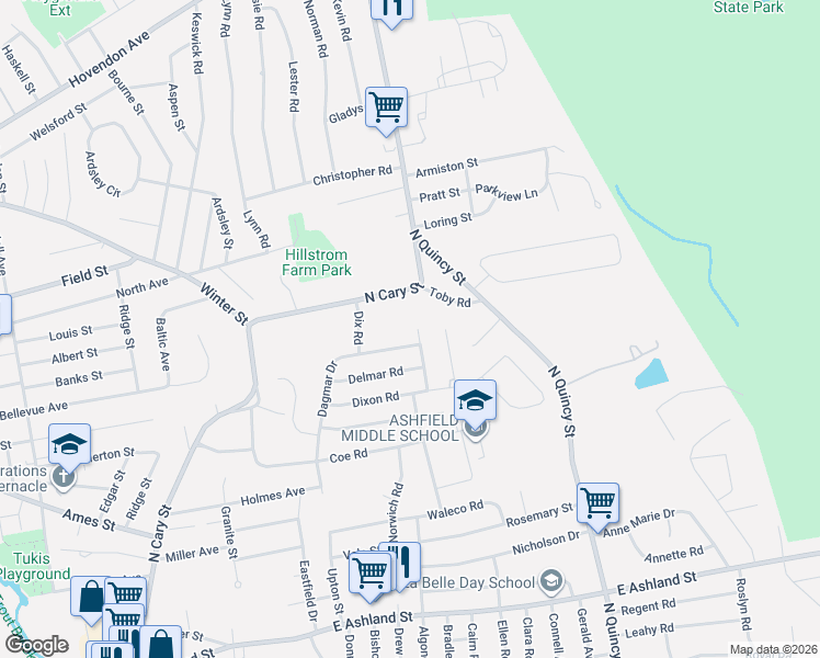 map of restaurants, bars, coffee shops, grocery stores, and more near 52 Dodge Road in Brockton