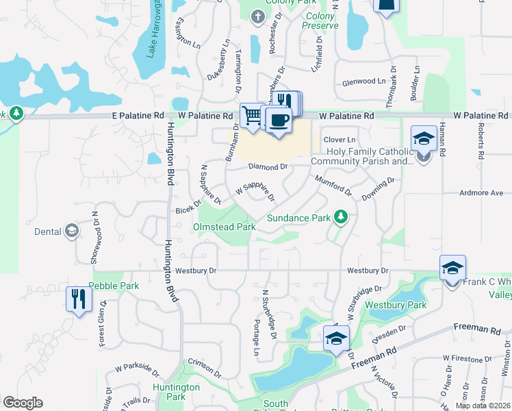 map of restaurants, bars, coffee shops, grocery stores, and more near 1463 Garnet Circle in Hoffman Estates