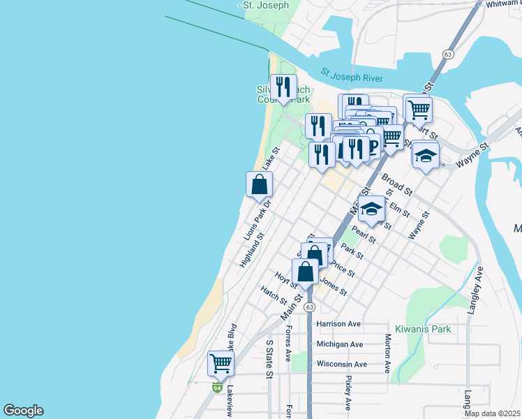 map of restaurants, bars, coffee shops, grocery stores, and more near 806 Lions Park Drive in St. Joseph