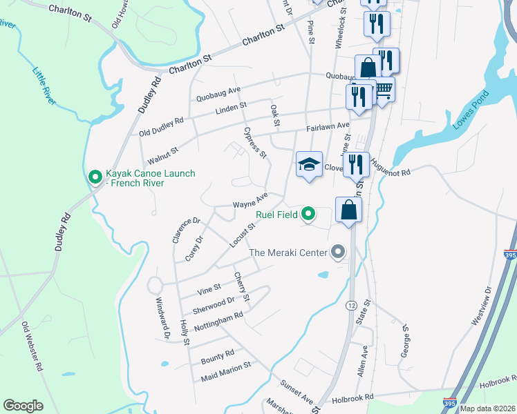 map of restaurants, bars, coffee shops, grocery stores, and more near 7 Wayne Avenue in Oxford