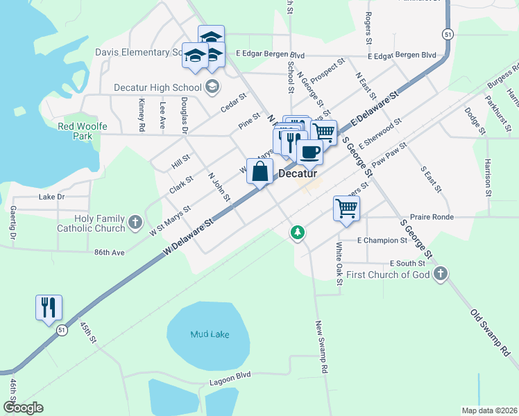 map of restaurants, bars, coffee shops, grocery stores, and more near 206 West Sherwood Street in Decatur