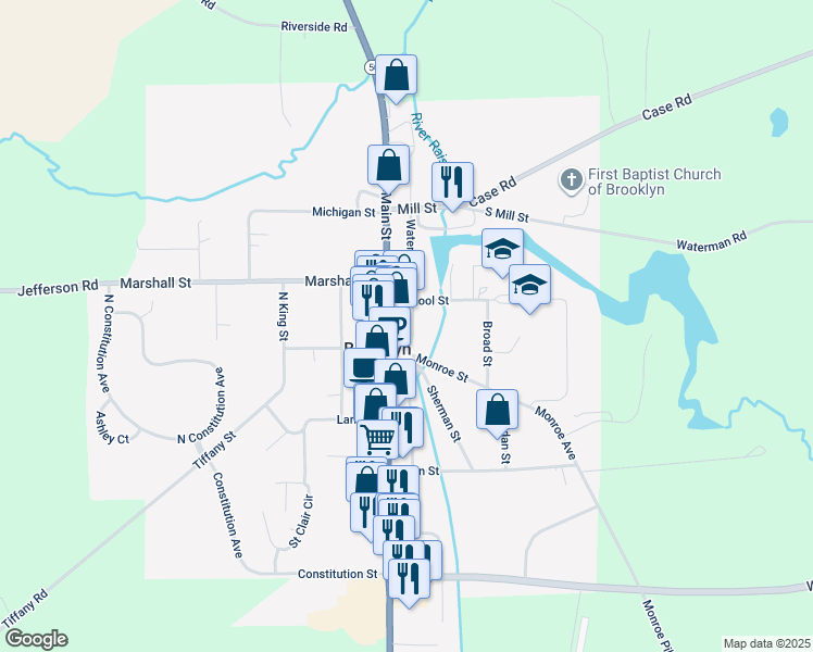 map of restaurants, bars, coffee shops, grocery stores, and more near 123 North Main Street in Brooklyn
