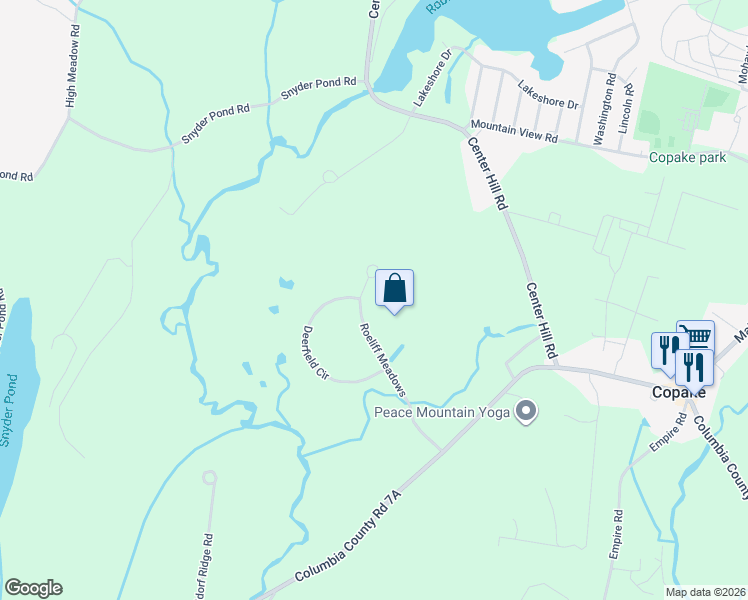 map of restaurants, bars, coffee shops, grocery stores, and more near 80 Roeliff Meadows in Copake