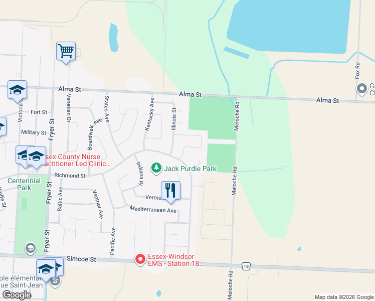 map of restaurants, bars, coffee shops, grocery stores, and more near 130 Brush Crescent in Amherstburg